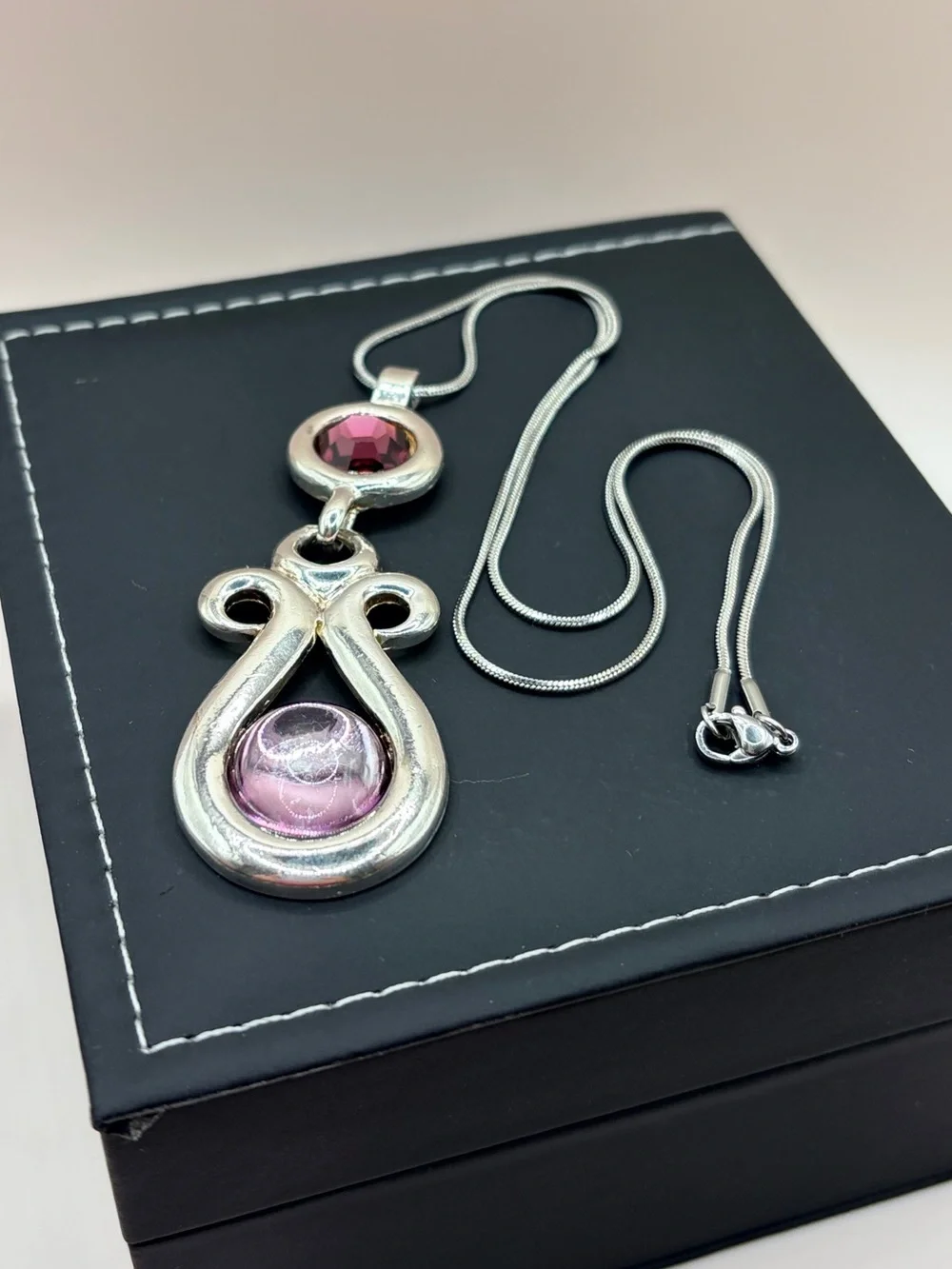 Vintage Silver Tone and Purple Stone Pendant